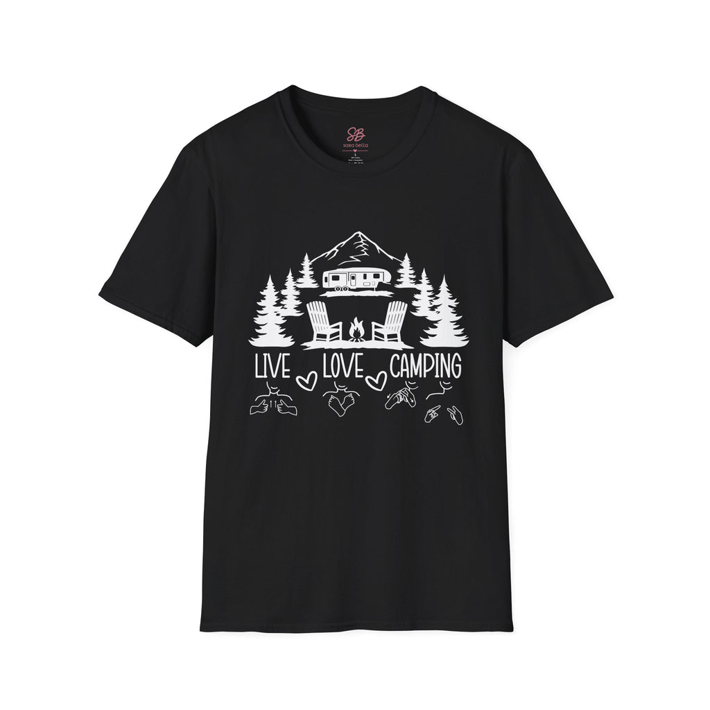 Live, Love, Camping in ASL (white ink) - T-Shirt