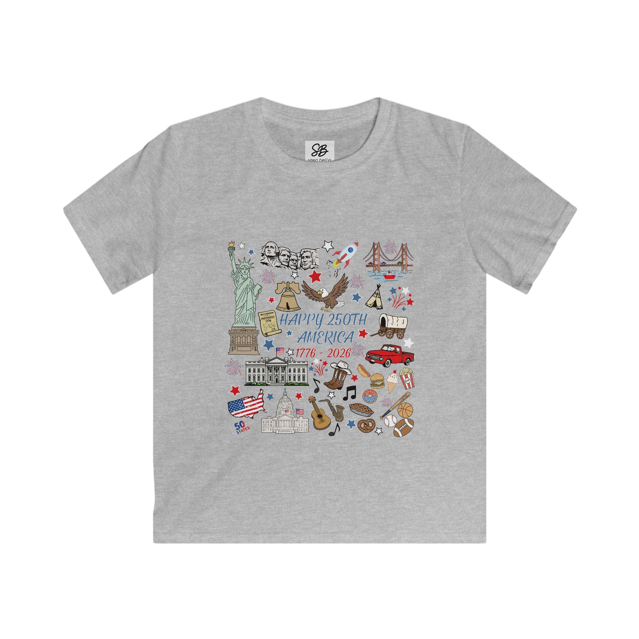 Kid Shirt -  America 250th Anniversary Colored Doodle Icons Shirt
