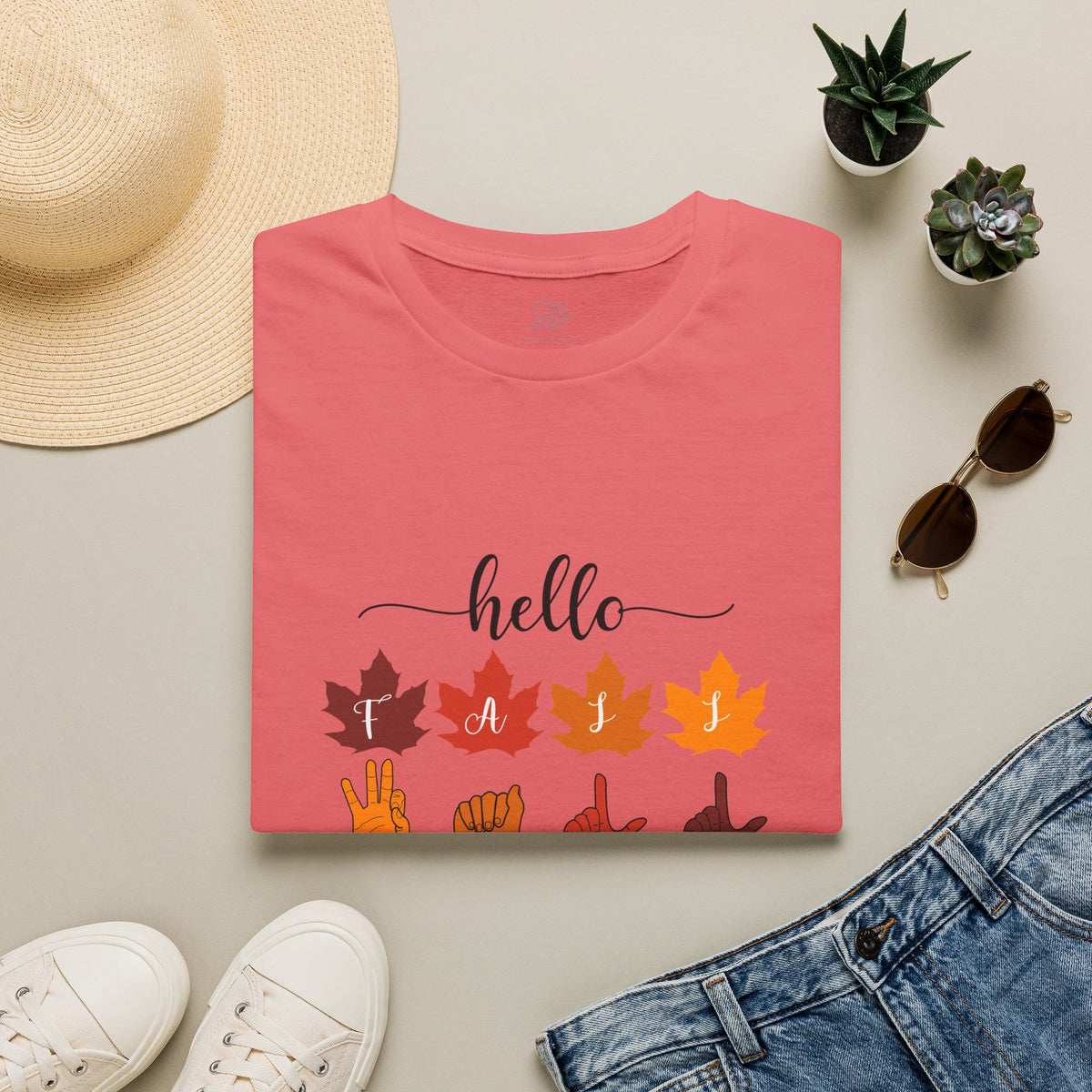 Hello Fall Fingerspelling American Sign Language, ASL -  T-Shirt