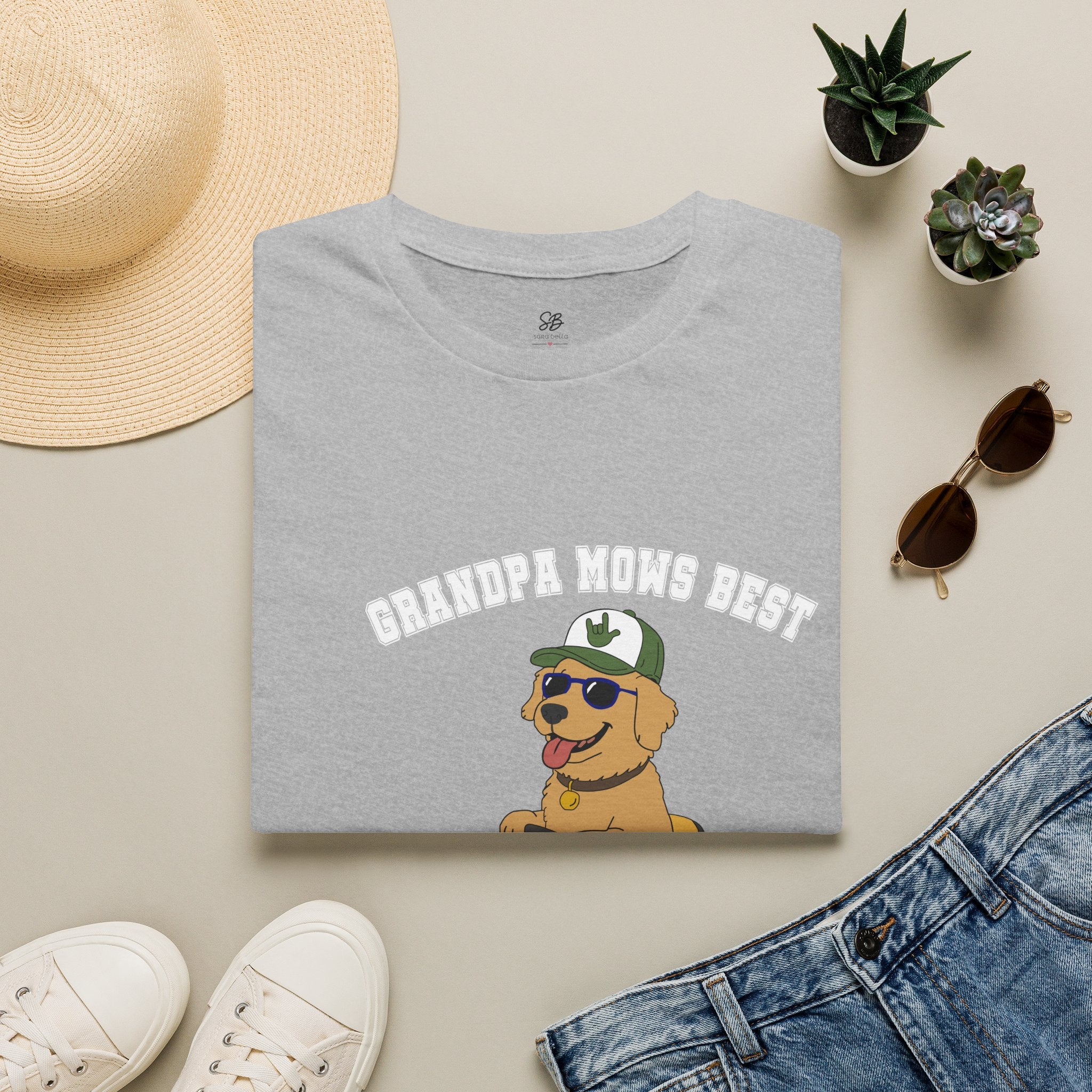 Grandpa mows best with Golden Retriever on Lawn Mower T-Shirt
