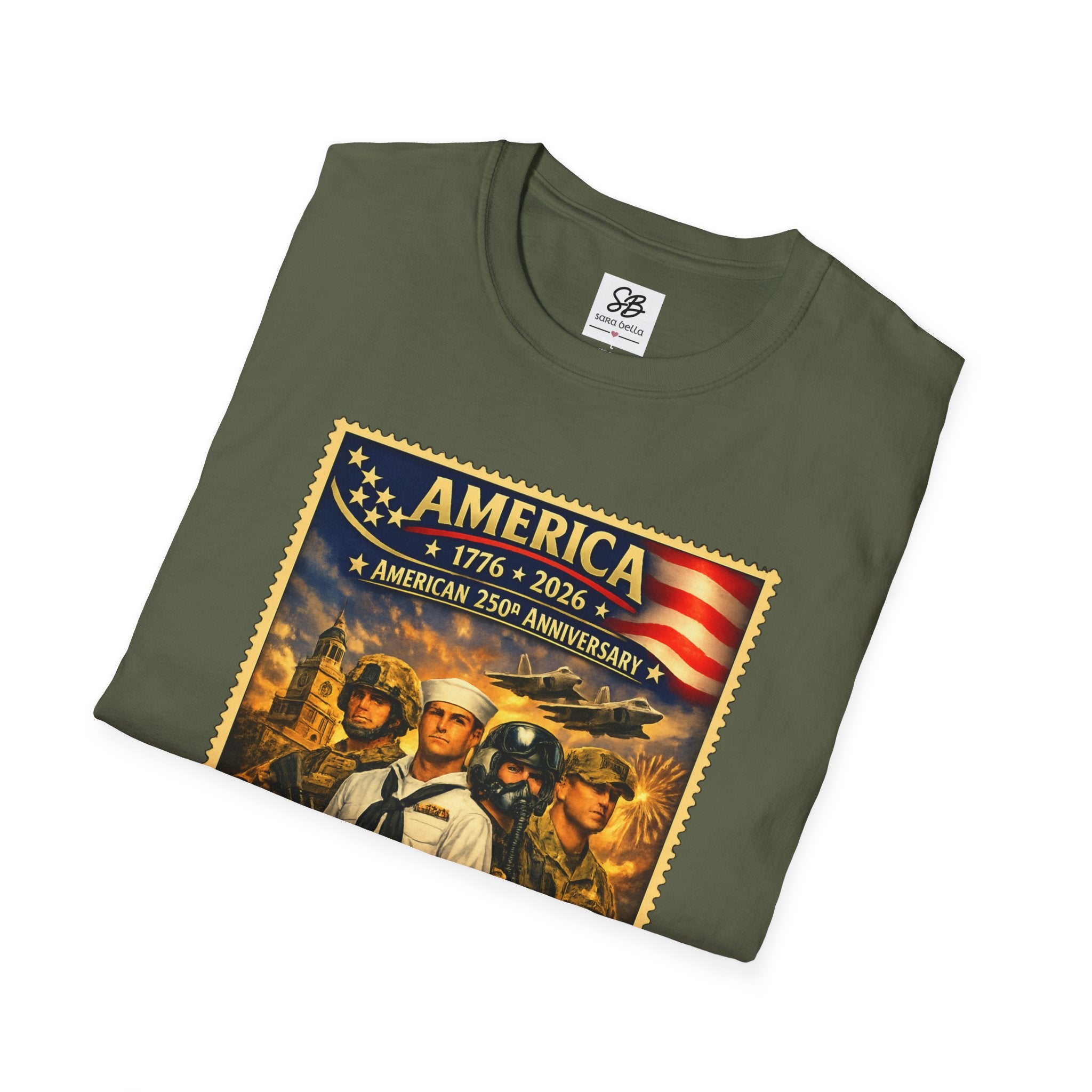 Patriotic America “Honoring Our Armed Forces”  Vintage Stamp T-Shirt