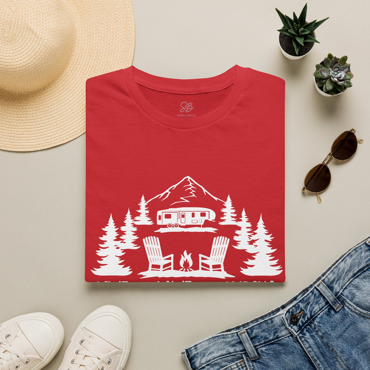 Live, Love, Camping in ASL (white ink) - T-Shirt