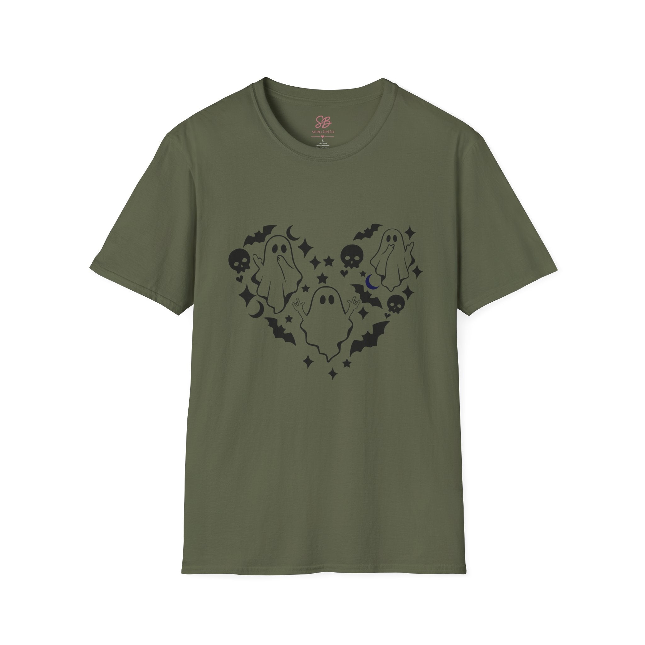 Ghosts with "I love you" in ASL floating of  Hearts, Skull, Bats -  T-Shirt