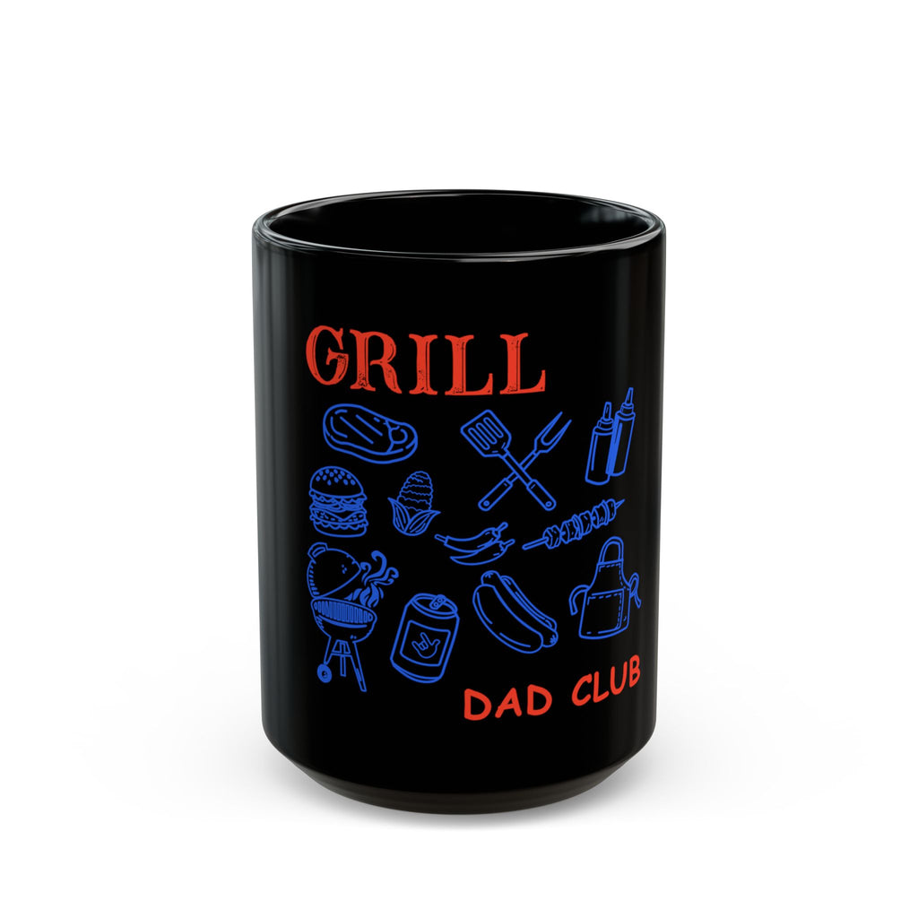 Grill Dad Club Black Coffee Mug — 15oz Funny BBQ Grill Master Gift