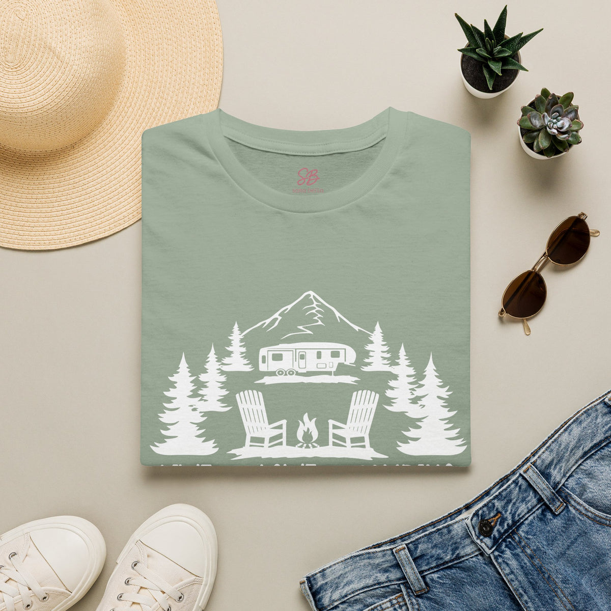Live, Love, Camping in ASL (white ink) - T-Shirt