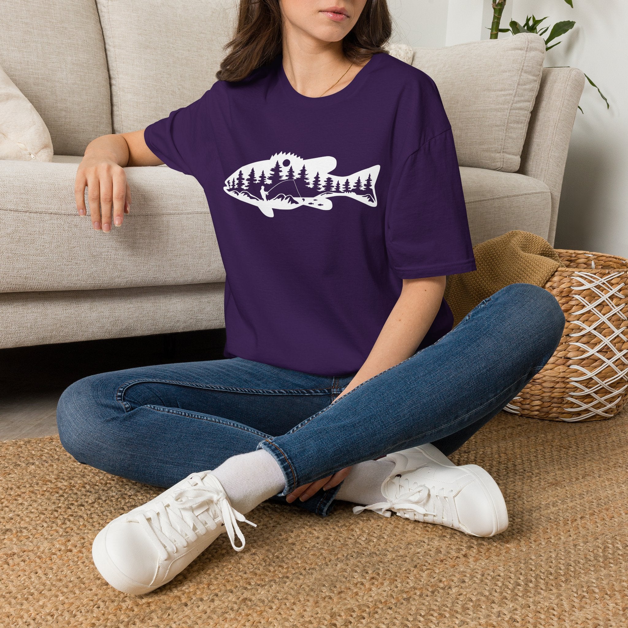 Bass Fisherman Landscape Fishing - T-Shirt