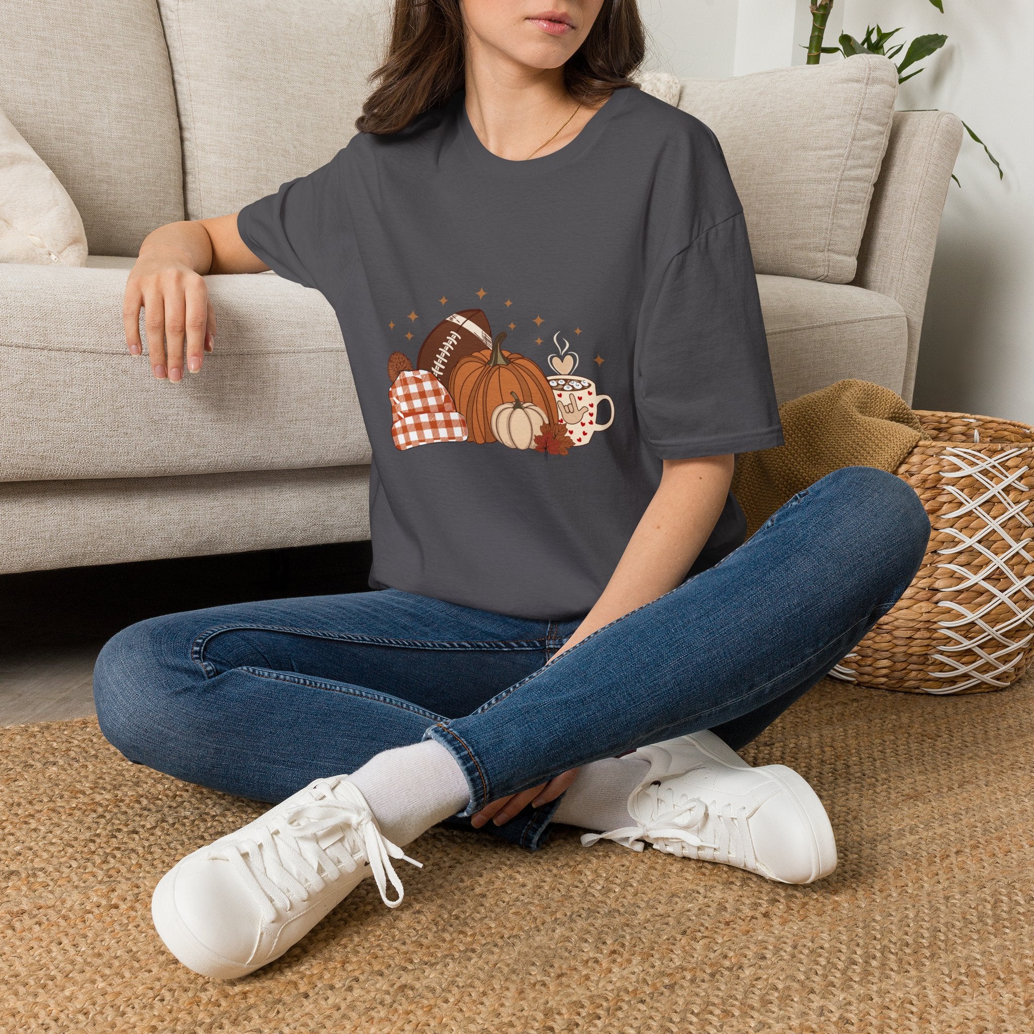 Autumn Football Pumpkins with I Love You American Sign Language, ASL - T-Shirt