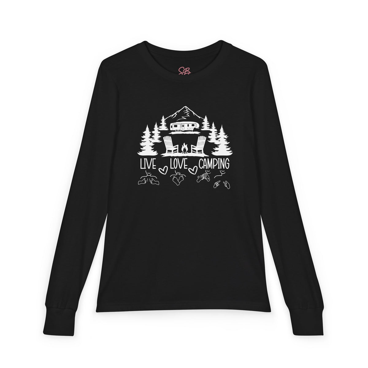 Live Love Camping in ASL ( white ink) - Kids Long Sleeve Shirt