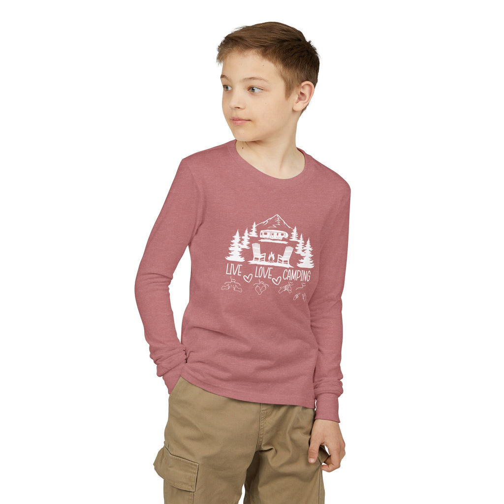 Live Love Camping in ASL ( white ink) - Kids Long Sleeve Shirt