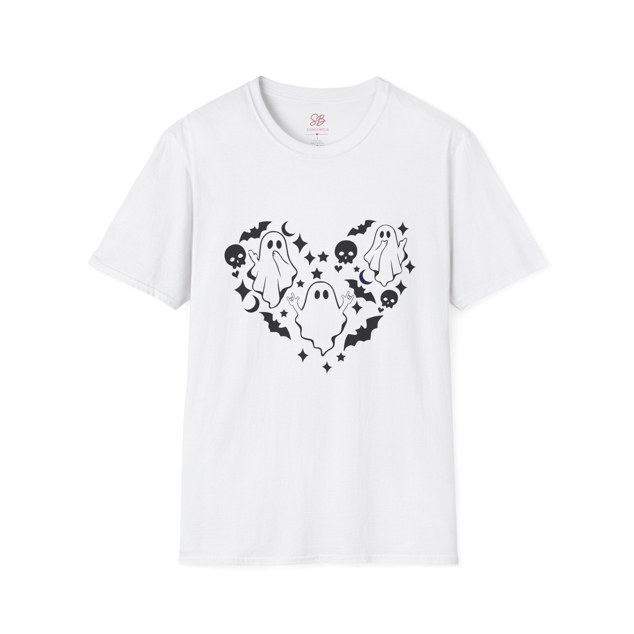 Ghosts with "I love you" in ASL floating of  Hearts, Skull, Bats -  T-Shirt