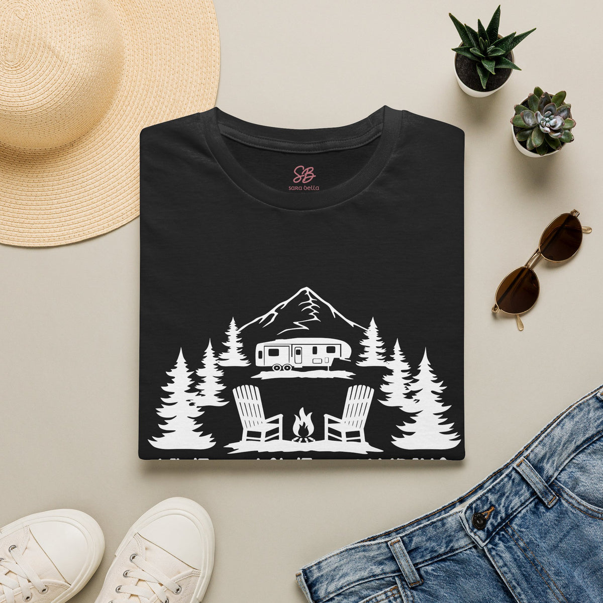 Live, Love, Camping in ASL (white ink) - T-Shirt