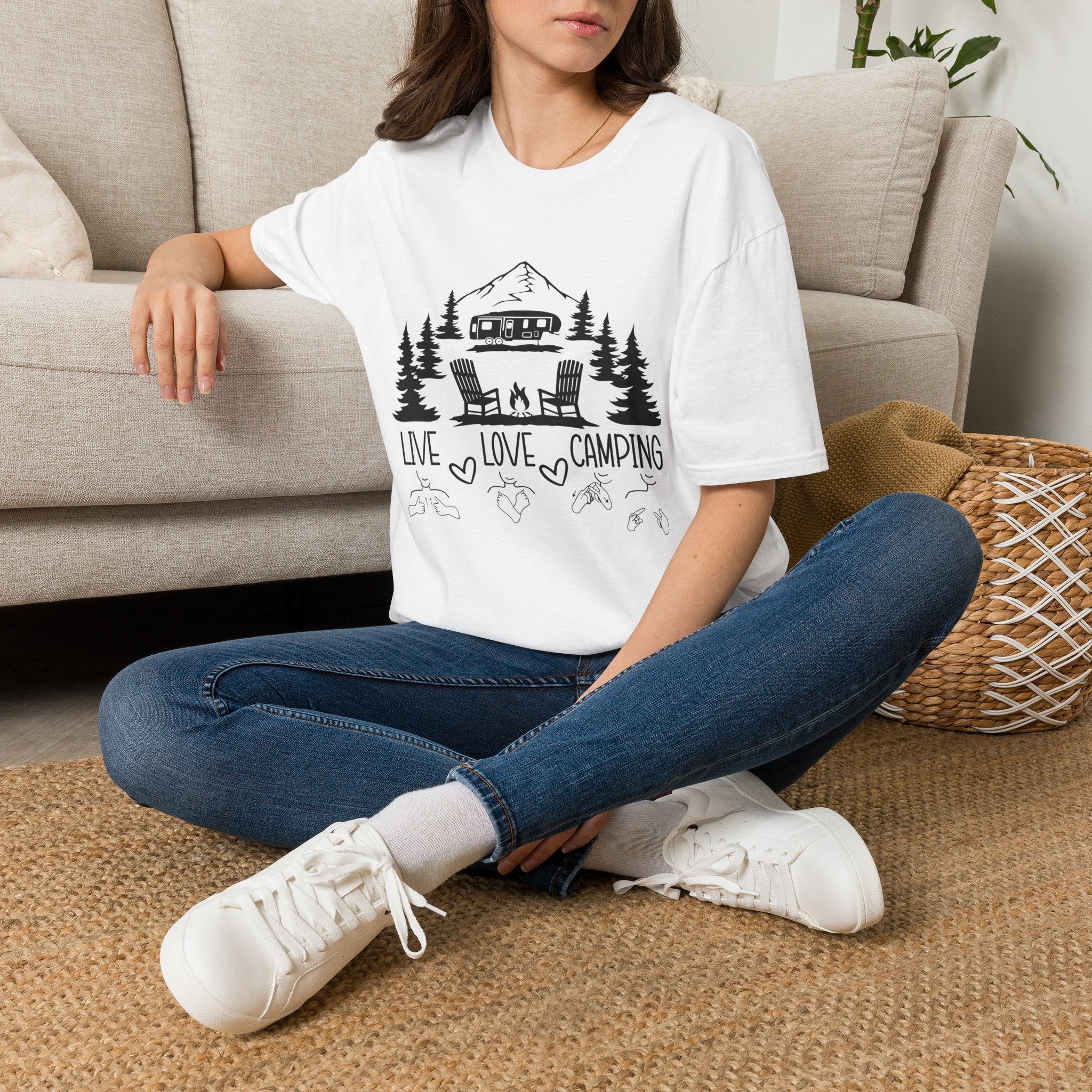 Live Love Camping in ASL (black ink) - T-Shirt