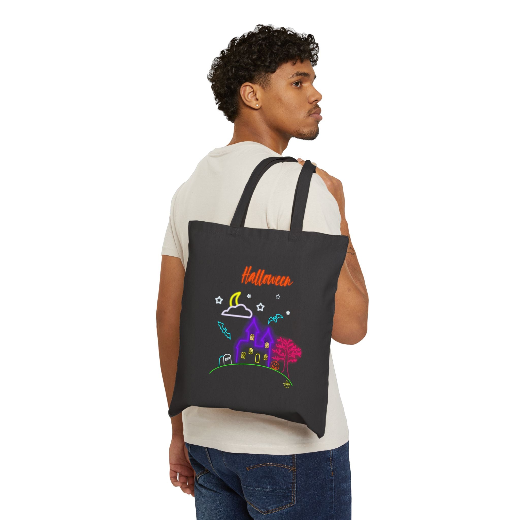 Neon Halloween Haunted House - Tote Bag