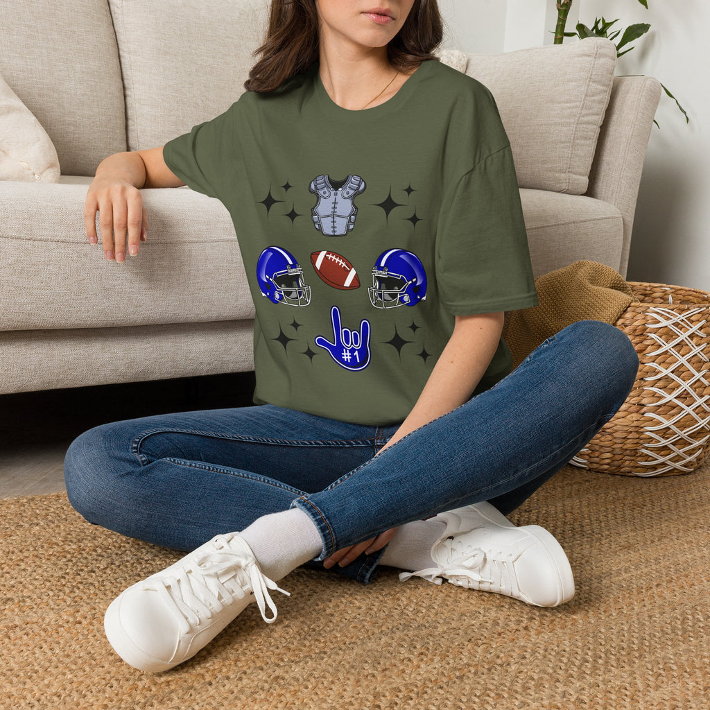 Football Gears Tic-Tac-Toe with I love you ASL American Sign Language -  T-Shirt