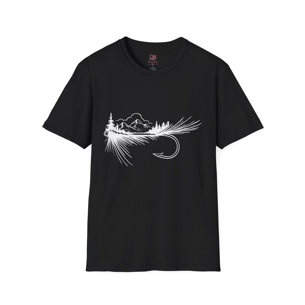 Fly Fishing Hook with Mountain View  T-Shirt