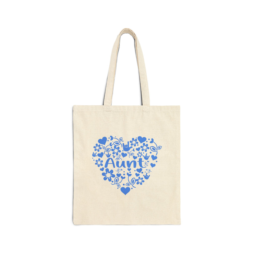 Aunt Heart Floral Tote Bag with blue design – Cotton Canvas tote bag