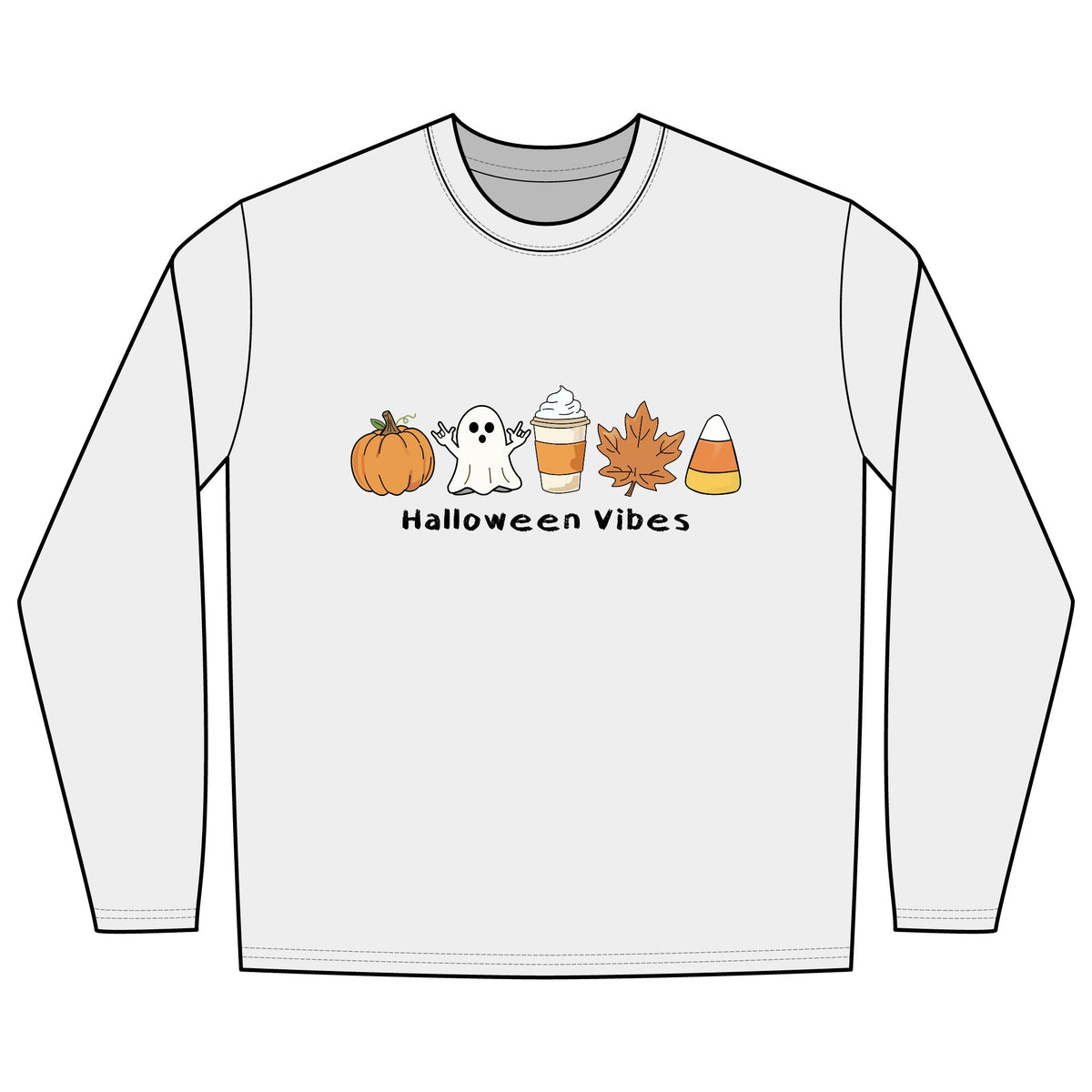 Halloween Vibes  with Ghost saying "I Love You" in ASL - Long Sleeve Shirt
