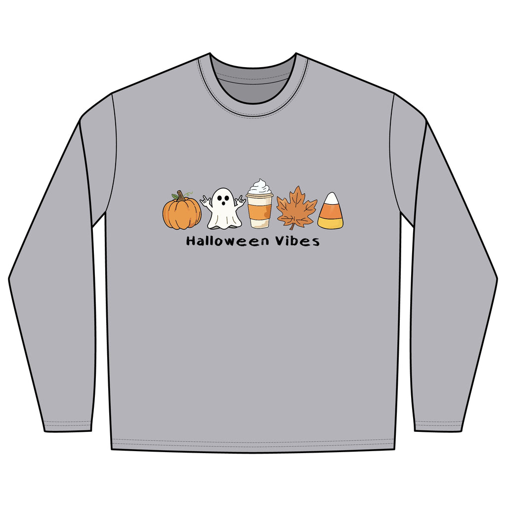 Halloween Vibes  with Ghost saying "I Love You" in ASL - Long Sleeve Shirt