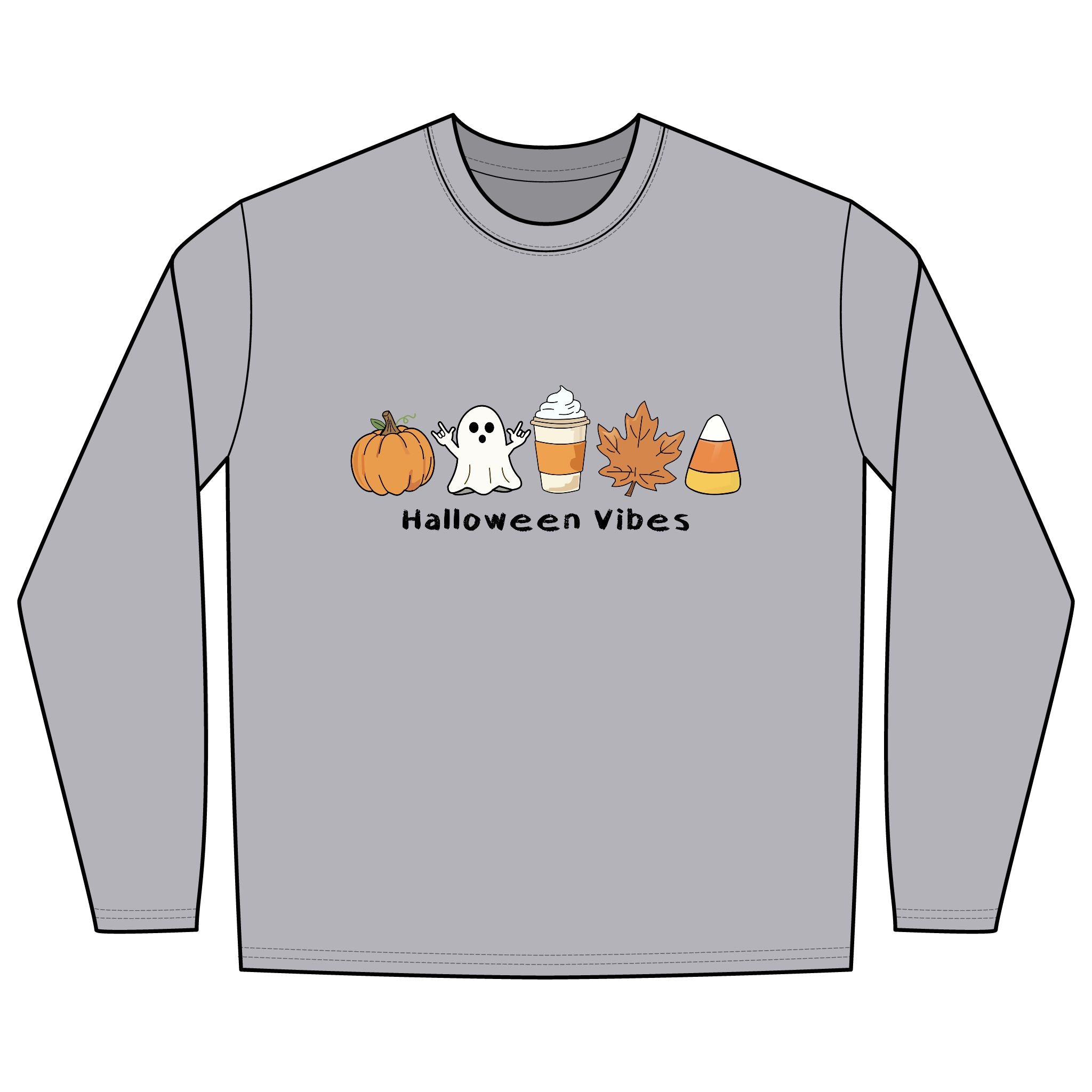 Halloween Vibes  with Ghost saying "I Love You" in ASL - Long Sleeve Shirt