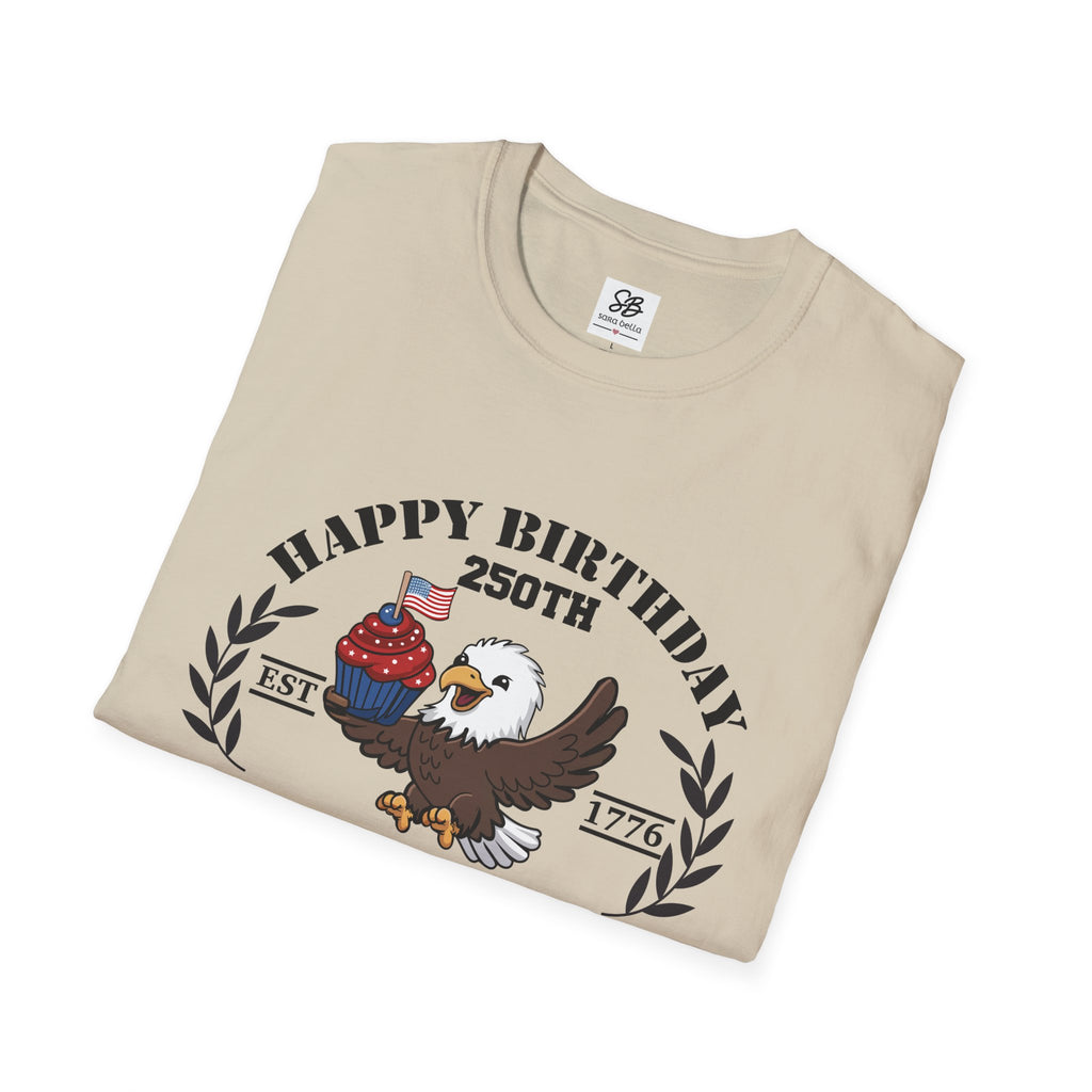 "Happy Birthday 250th America" Baby Eagle with cupcake Patriotic Shirt