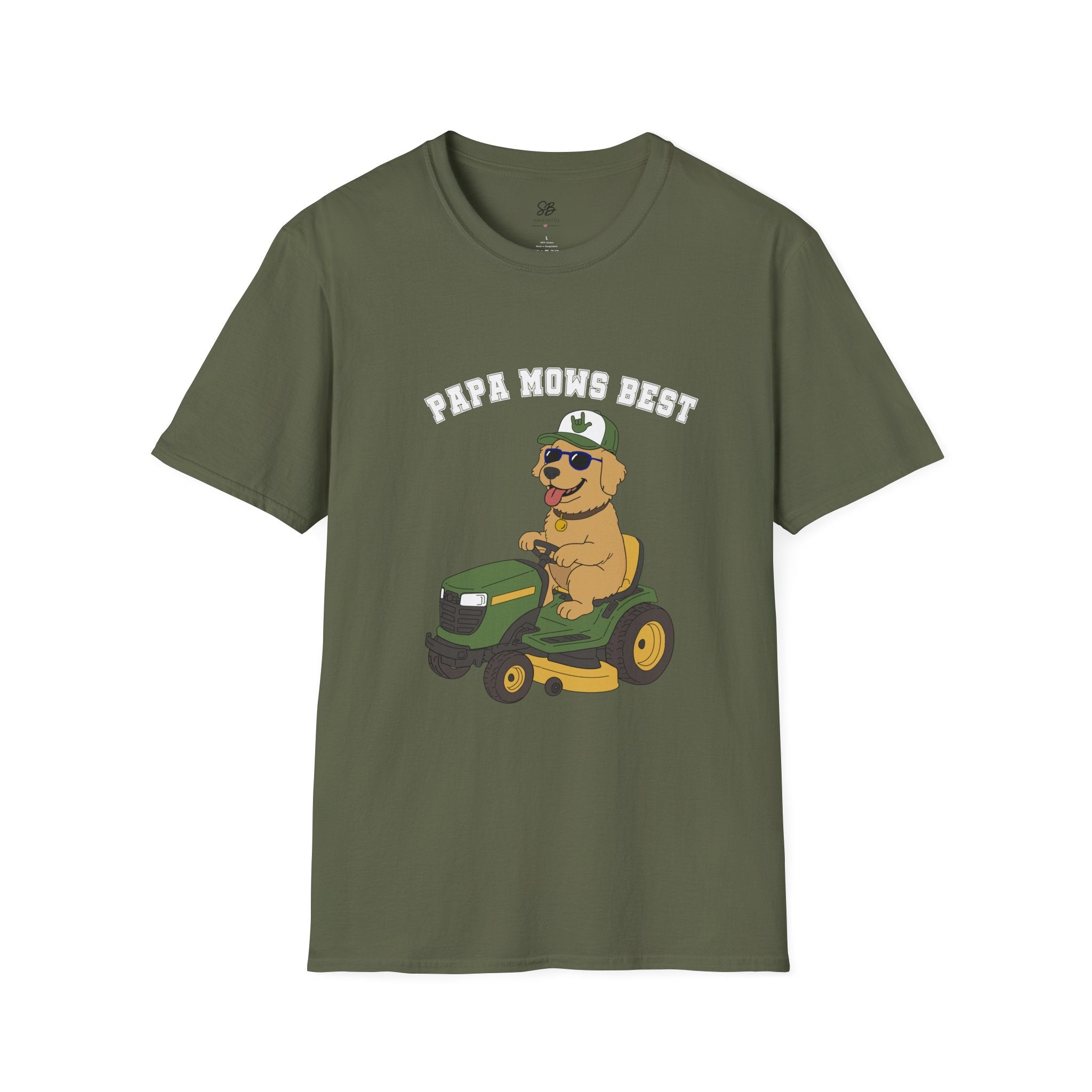 "Papa Mows Best" Golden Retriever Riding Lawn Mower T-shirt