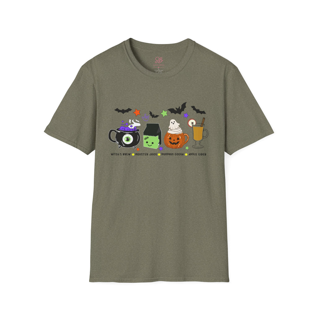 Kids Halloween Drinks Crew of  Witch’s Brew, Monster Juice, Pumpkin Cocoa & Apple Cider - T-Shirt