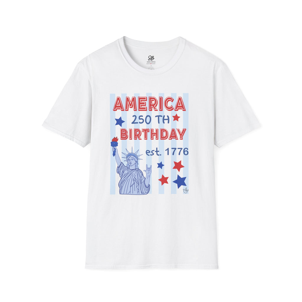 "America 250th Birthday Est. 1776" Patriotic Statue of Liberty with I love you America Sign Language Shirt