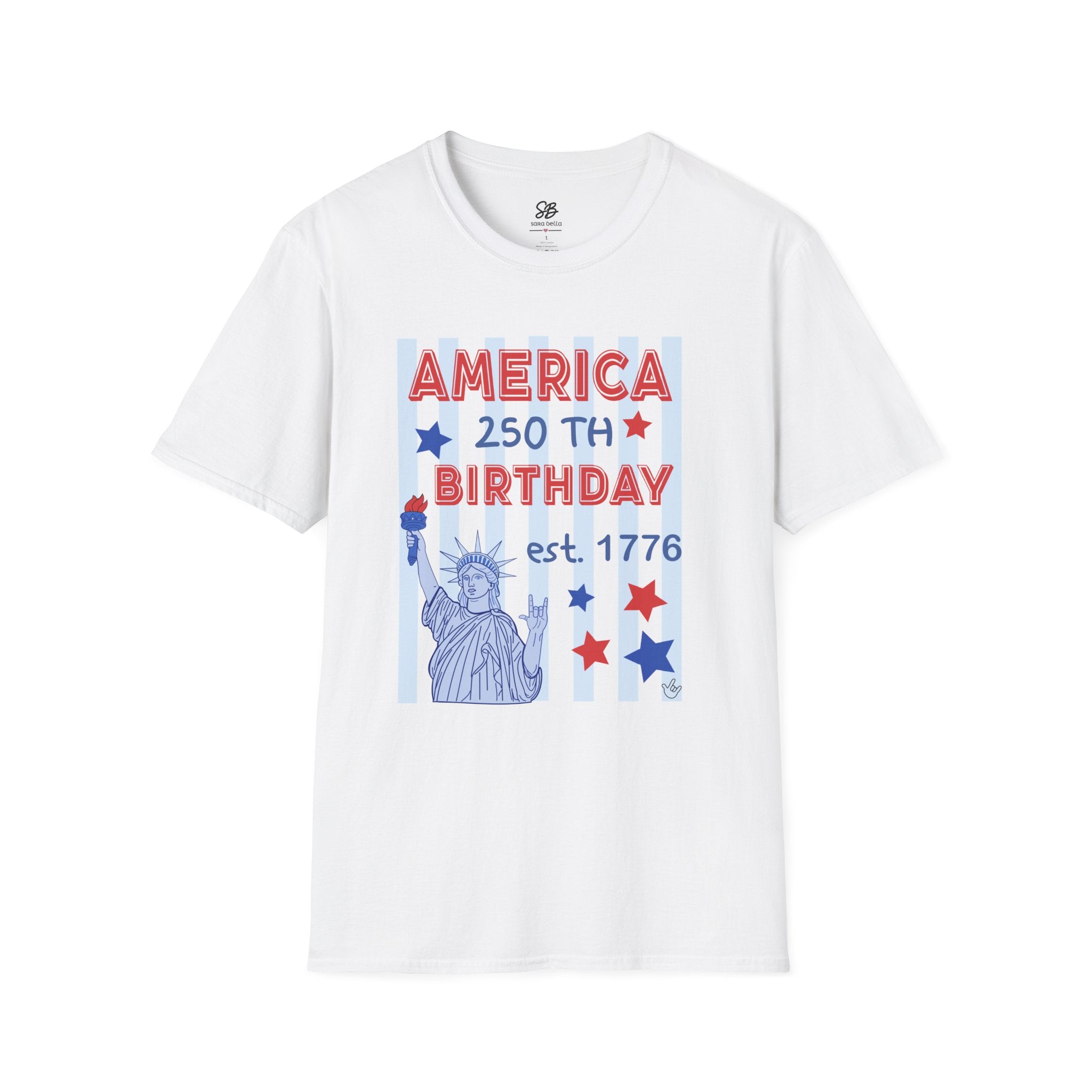"America 250th Birthday Est. 1776" Patriotic Statue of Liberty with I love you America Sign Language Shirt