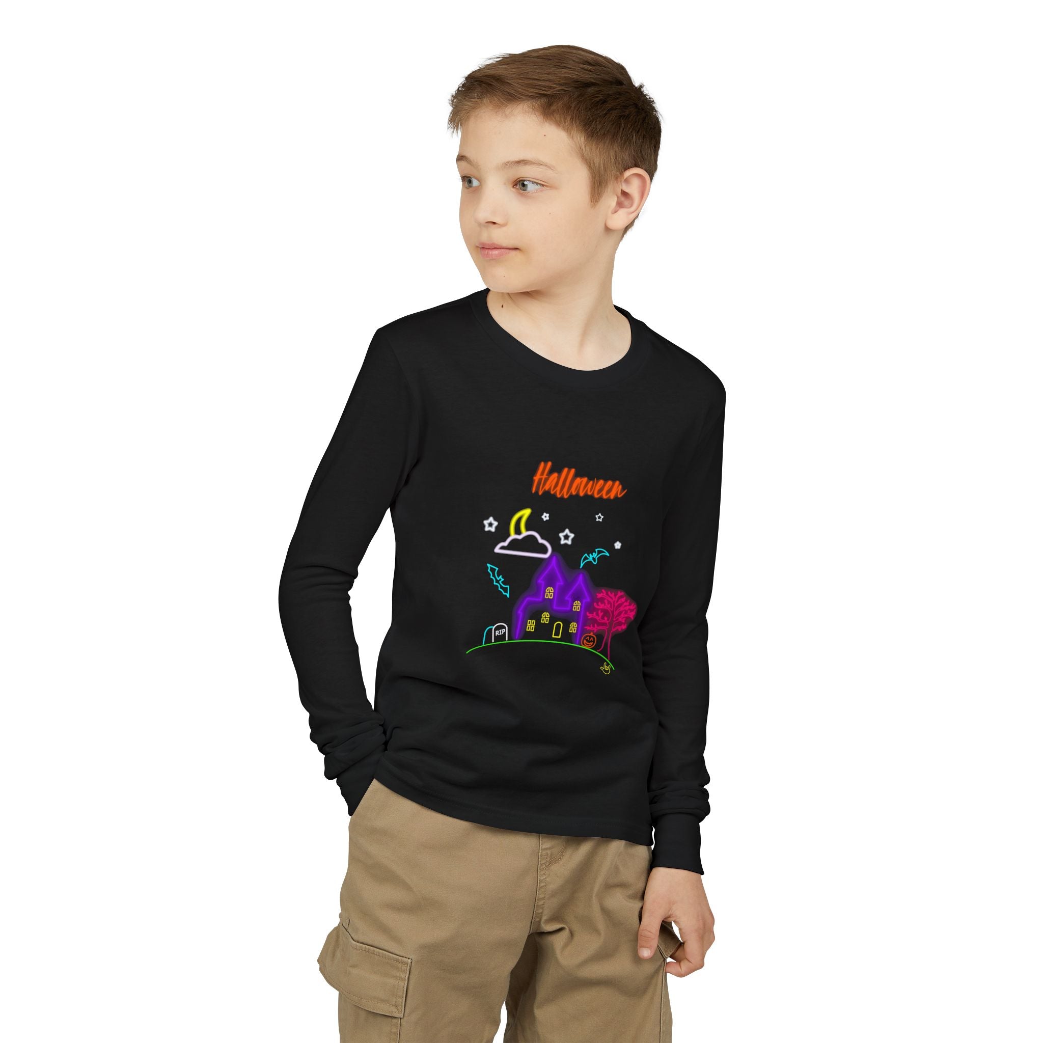 Neon Halloween Haunted House - Kid Long Sleeve Shirt