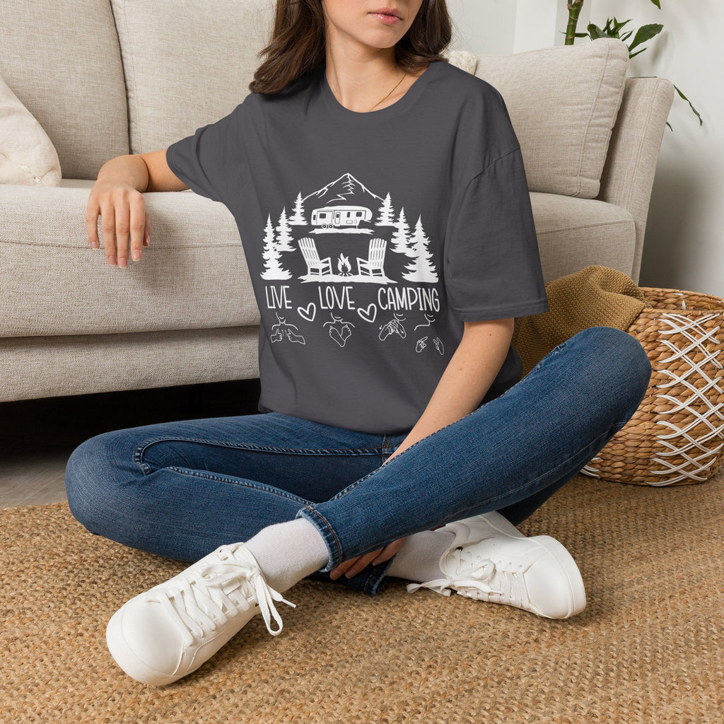 Live, Love, Camping in ASL (white ink) - T-Shirt