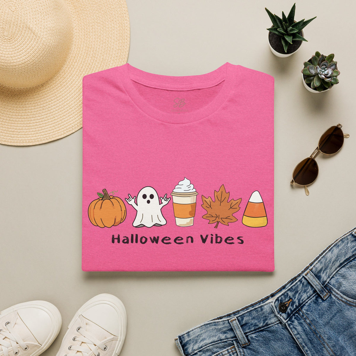 Halloween Vibes with Ghost saying "I love you" in ASL - T-Shirt