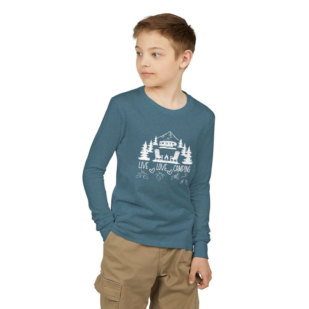 Live Love Camping in ASL ( white ink) - Kids Long Sleeve Shirt