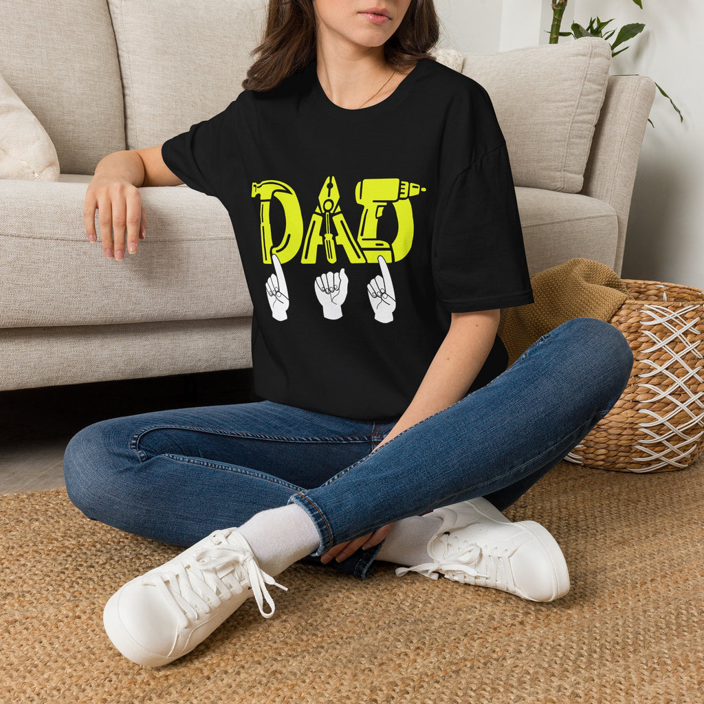 Dad Tools Graphic T-Shirt — 'DAD' Tool Lettering with American Sign Language