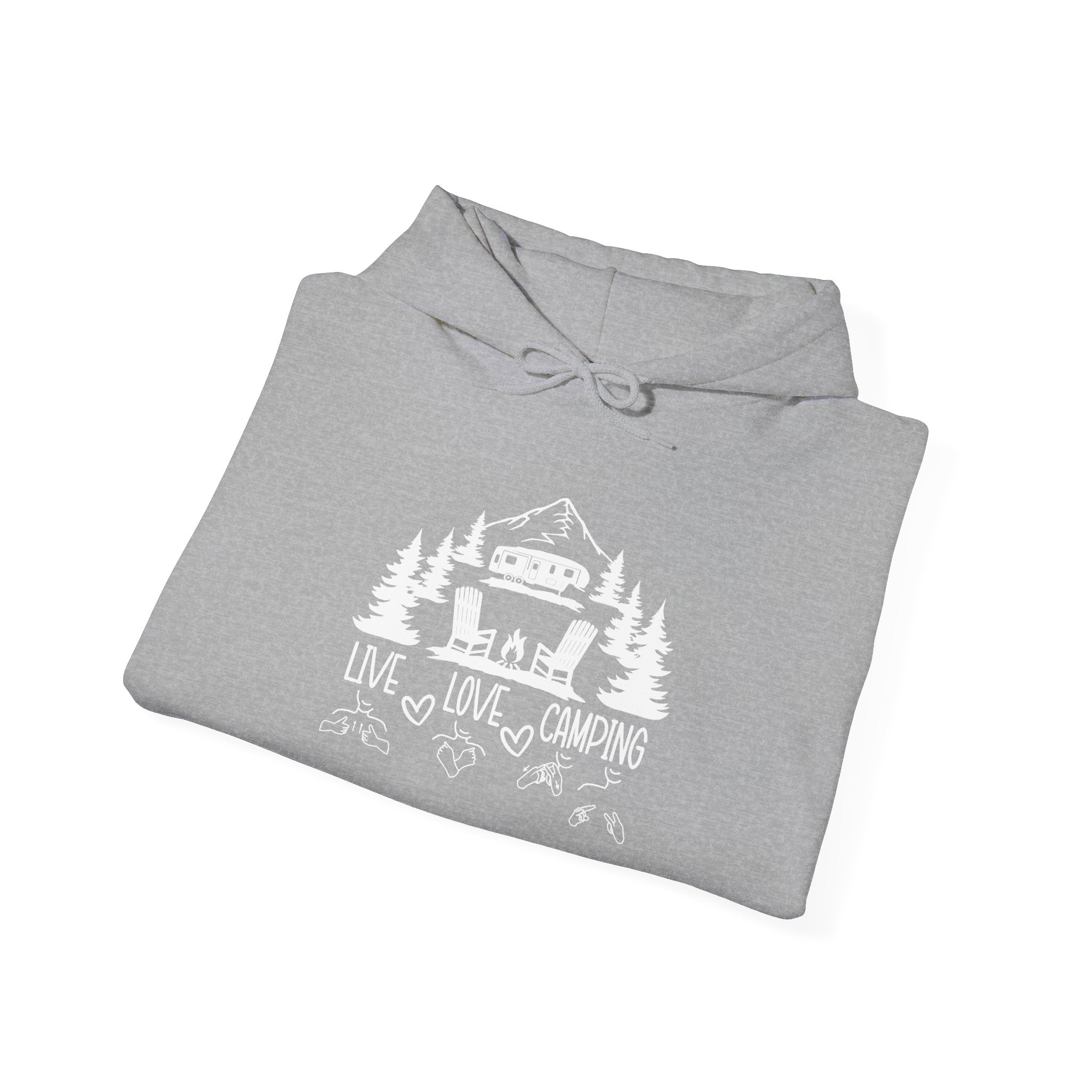 Live, Love, Camping in ASL (white ink) -  Hoodie