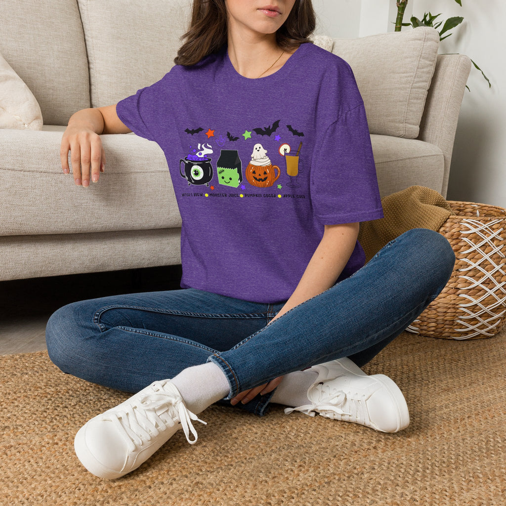 Kids Halloween Drinks Crew of  Witch’s Brew, Monster Juice, Pumpkin Cocoa & Apple Cider - T-Shirt