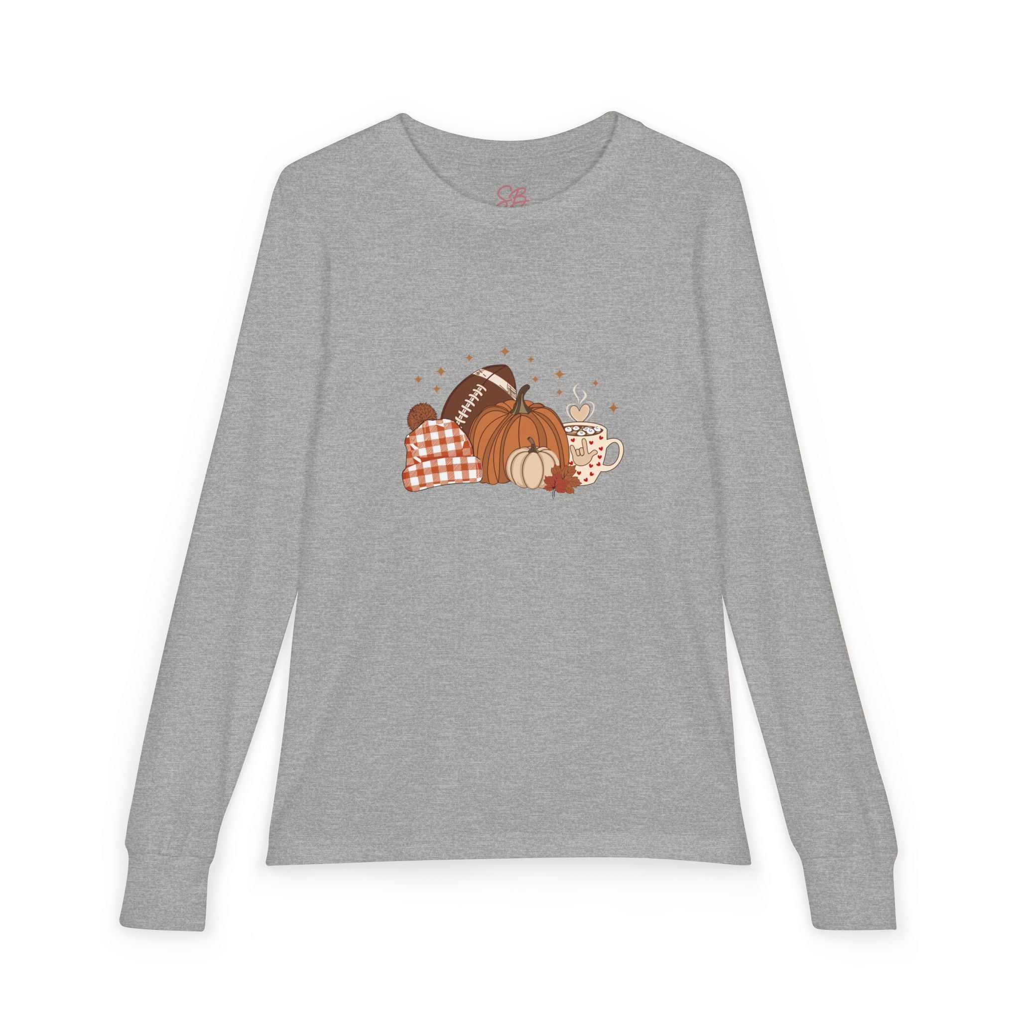 Autumn Football Pumpkin with I Love You American Sign Language, ASL - Kid Long Sleeve Shirt