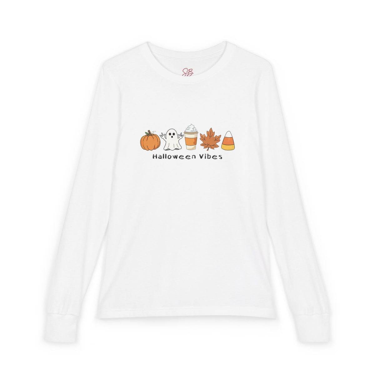 Halloween Vibes with Ghost saying "I Love You" in ASL - Kid Long Sleeve Shirt