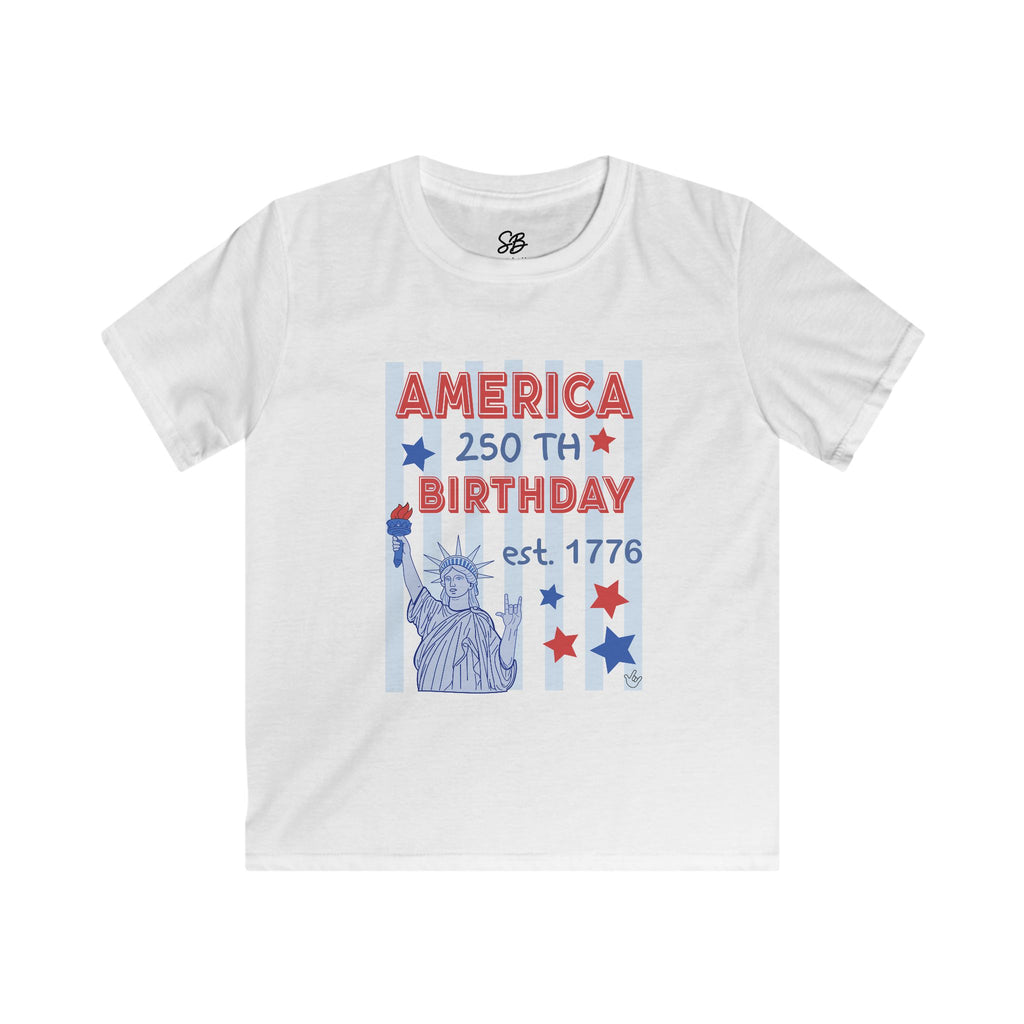 Kid Shirt   - America 250th Birthday Est. 1776 Patriotic Statue of Liberty with I love you in ASL (America Sign Language)