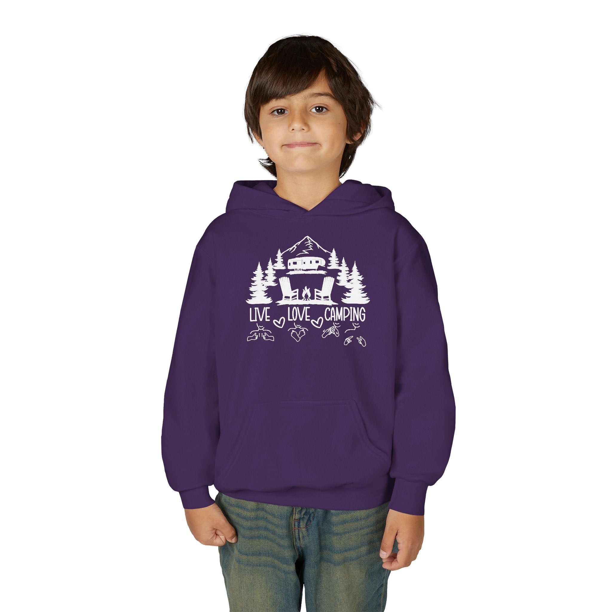 Live Love Camping in ASL (white ink) - Kid Hoodie