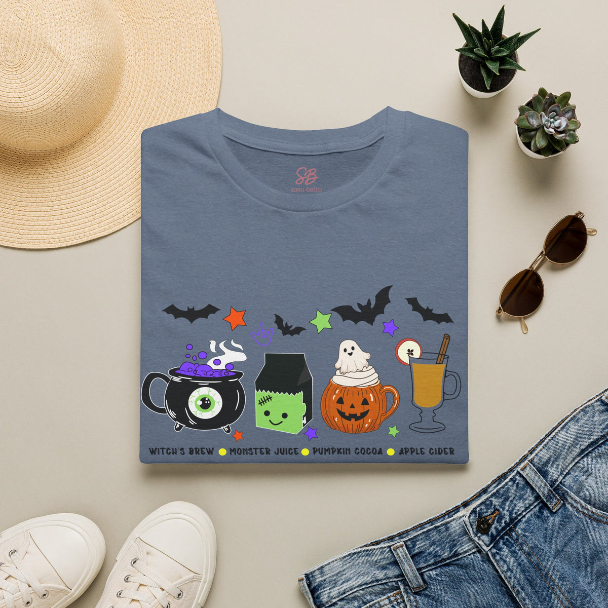 Kids Halloween Drinks Crew of  Witch’s Brew, Monster Juice, Pumpkin Cocoa & Apple Cider - T-Shirt